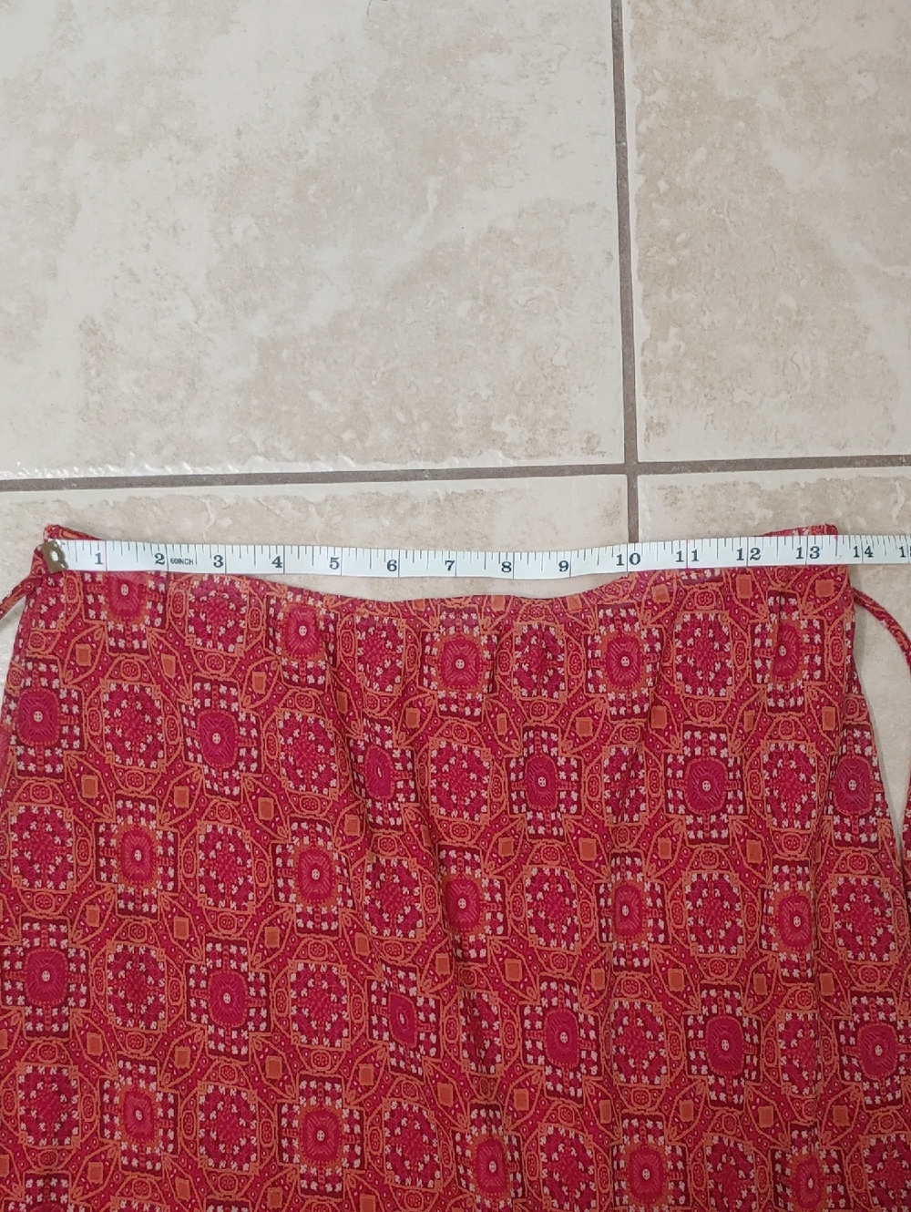Vintage 90s CLIO Boho Skirt Midi Red And Orange Pattern Women's Size L - Picture 4 of 6